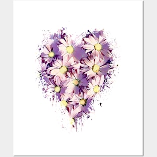 Purple Daisies Heart Design Posters and Art